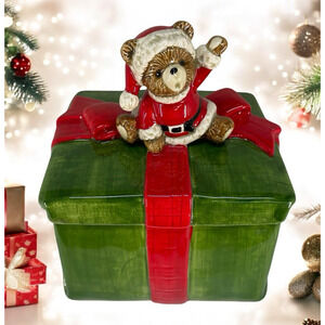 VTG Otagiri Porcelain Santa Bear Christmas Trinket Box Decor Made in Japan